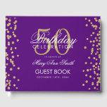 Gold 50th Birthday Party Glitter Confetti Purple Guest Book<br><div class="desc">Elegant 50th Birthday Party Gold Glitter Confetti Purple template.</div>