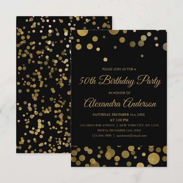 Gold 50th Birthday Party Gold Confetti Invitation (Front/Back)