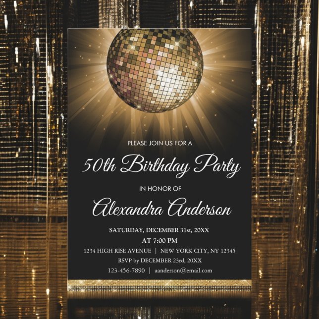 Gold 50th Birthday Party Gold Disco Ball Invitation (Creator Uploaded)