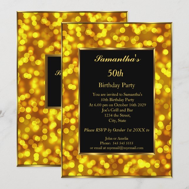 Gold 50th Birthday Party Invitation (Front/Back)