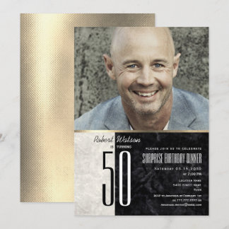 Gold 50th Birthday Photo Invitation for Men