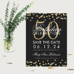 Gold 50th Birthday Save Date Confetti Black Save The Date<br><div class="desc">Elegant "50th Birthday Party" design with Gold Faux Glitter Confetti Black and custom name and details text. Easy to use and easy to personalise. Order Today!</div>