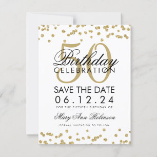 Gold 50th Birthday Save Date Confetti Save The Date