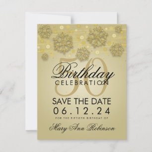 Gold 50th Birthday Save Date Winter Save The Date