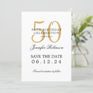Gold 50th Birthday Save the Date w/ Details Invitation
