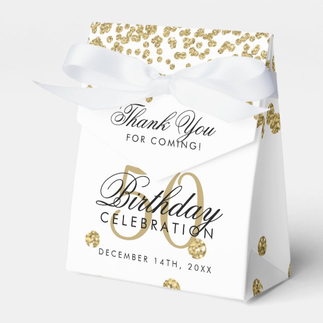 Gold 50th Birthday Thank You Confetti White Favour Box (Front Side)
