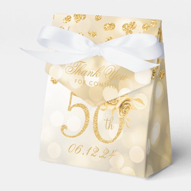 Gold 50th Birthday Thank You Floral Lights  Favour Box (Front Side)