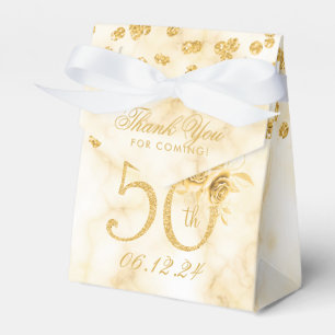 Gold 50th Birthday Thank You Floral Modern Marble  Favour Box