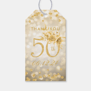 Gold 50th Birthday Thank You Glam Lights Gift Tags