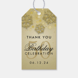 Gold 50th Birthday Thank You Winter Glitter Gift Tags
