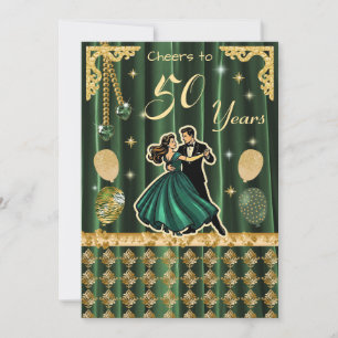 Gold 50th Birthday with Dancing Couples Invitation