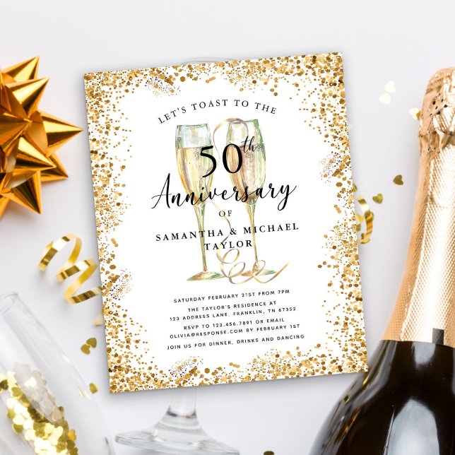 Gold 50th Budget Wedding Anniversary Invitation (Creator Uploaded)