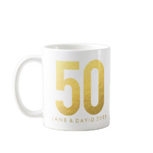 Gold 50th Day, Month, Year, Personalised White Mug
