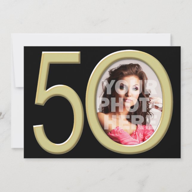 Gold 50th Photo Birthday or Other Party Invitation (Front)