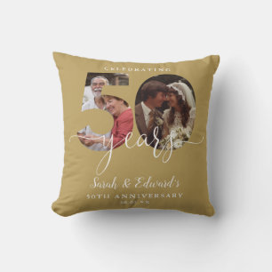 Gold 50th Wedding Anniversary 2 Photo Cushion