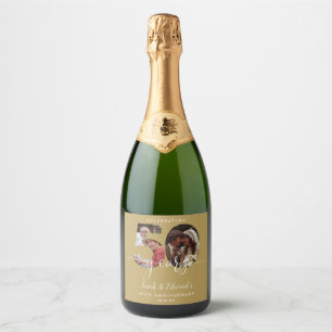 Gold 50th Wedding Anniversary 2 Photo Sparkling Wine Label