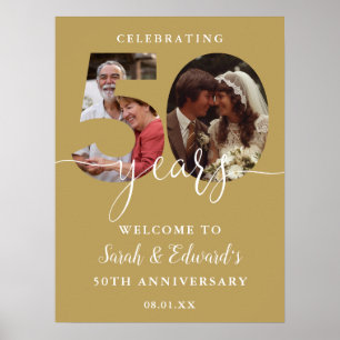 Gold 50th Wedding Anniversary 2 Photo Welcome Sign