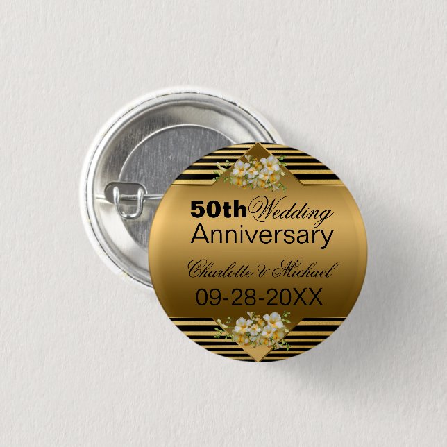 Gold 50th Wedding Anniversary 3 Cm Round Badge (Front & Back)