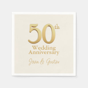  Gold 50th Wedding Anniversary   Champagne White Napkin