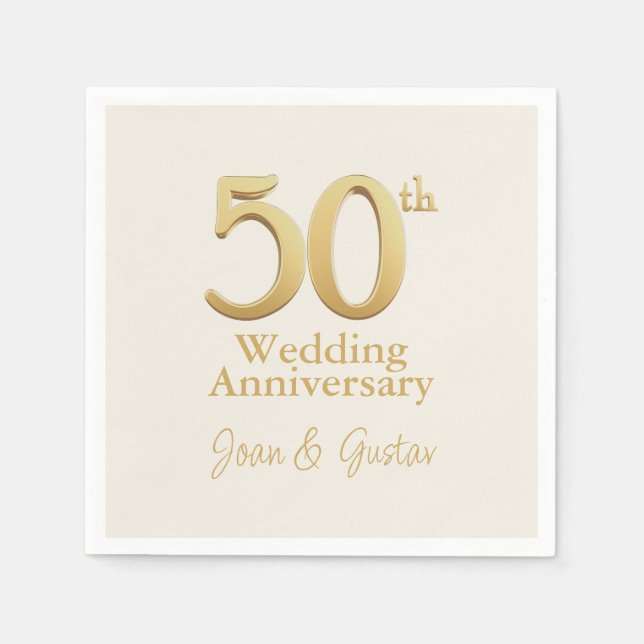  Gold 50th Wedding Anniversary | Champagne White Napkin (Front)