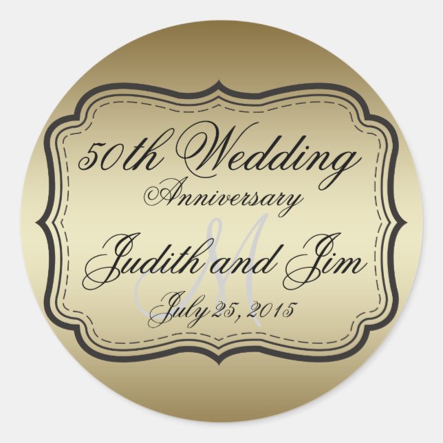 Gold 50th Wedding Anniversary Classic Round Sticker (Front)