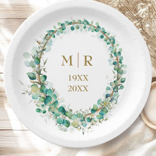 Gold 50th Wedding Anniversary Eucalyptus Paper Plate