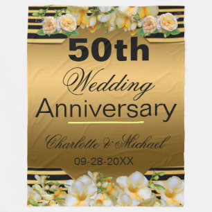 Gold 50th Wedding Anniversary Fleece Blanket