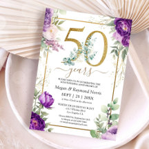 Gold 50th Wedding Anniversary Floral Purple Peony