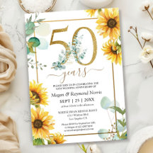 Gold 50th Wedding Anniversary Floral Sunflowers