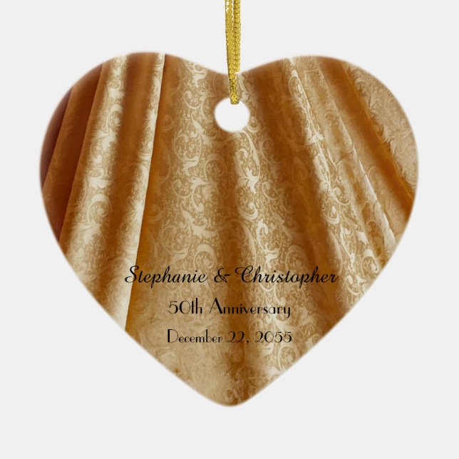 Gold 50th Wedding Anniversary Heart Shaped Ceramic Ceramic Tree Decoration (Front)