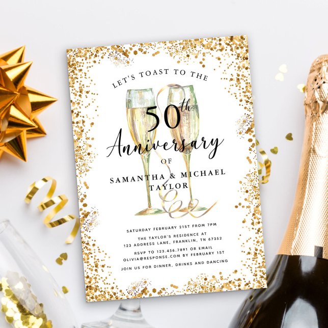 Gold 50th Wedding Anniversary Invitation (Creator Uploaded)