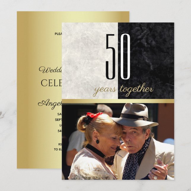 Gold 50th Wedding Anniversary Invitation (Front/Back)