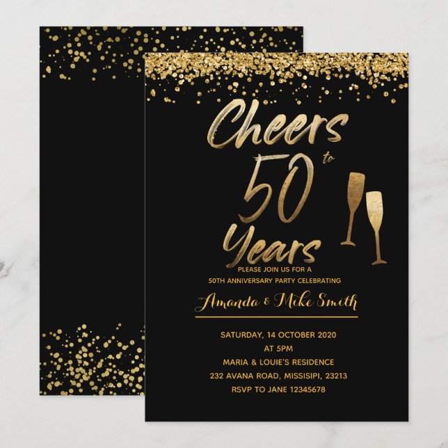 Gold 50th Wedding Anniversary Invitation (Front/Back)