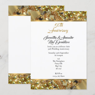 Gold 50th  wedding anniversary invitation
