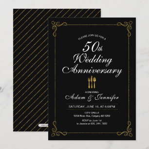 Gold 50th Wedding Anniversary Invitation Card