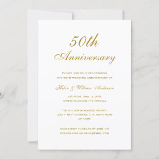 Gold 50th Wedding Anniversary Invitations