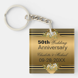 Gold 50th Wedding Anniversary Key Ring