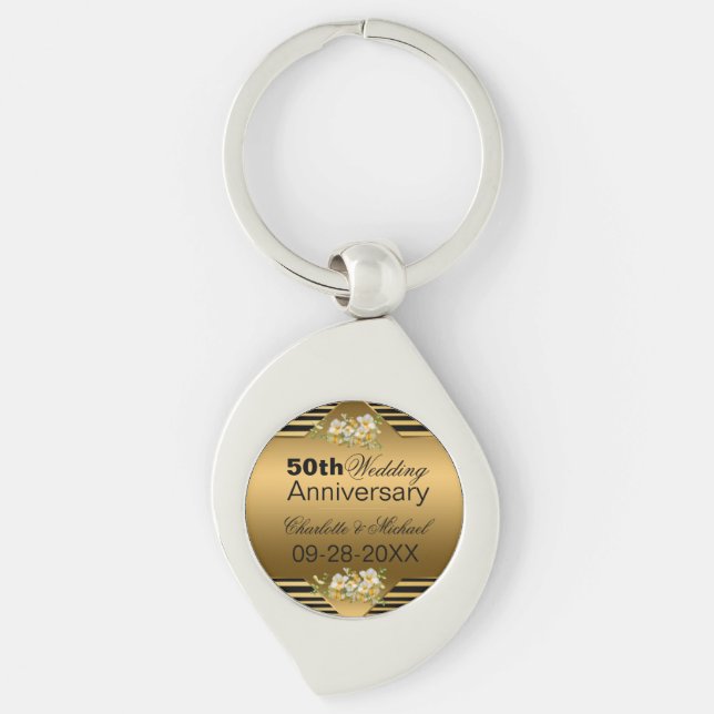 Gold 50th Wedding Anniversary Key Ring (Front)