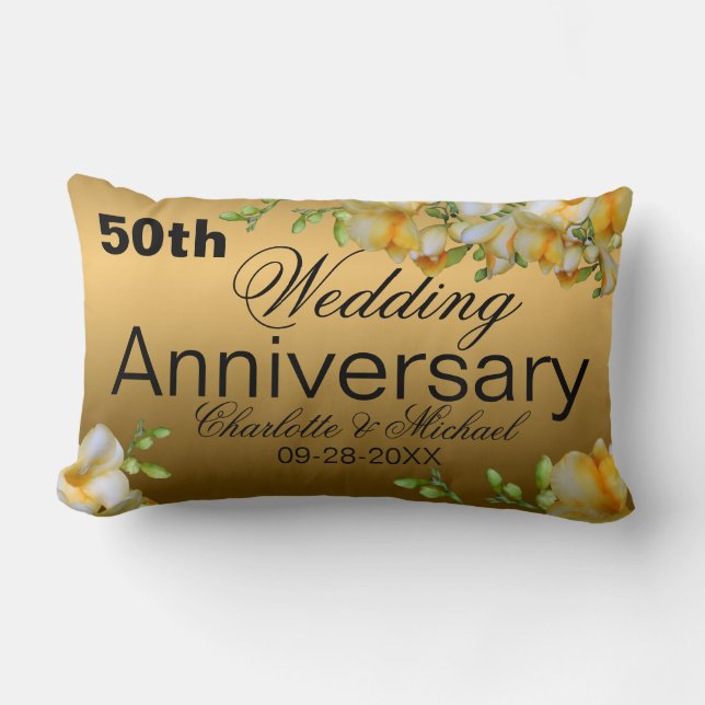 Gold 50th Wedding Anniversary Lumbar Cushion (Front)