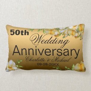 Gold 50th Wedding Anniversary Lumbar Cushion