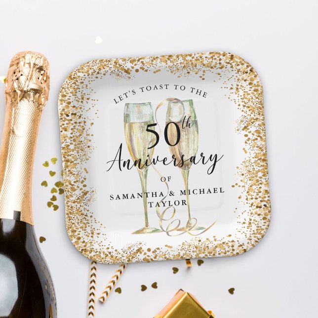 Gold 50th Wedding Anniversary Paper Plate (Creator Uploaded)