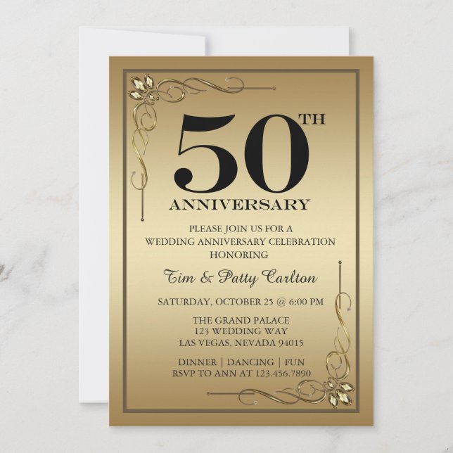 Gold 50th Wedding Anniversary Party invitation (Front)