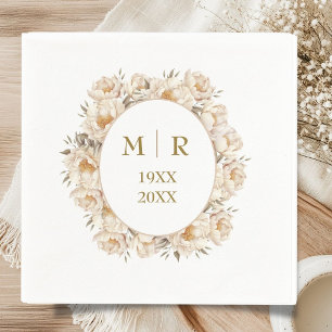 Gold 50th Wedding Anniversary Peony Floral Napkins