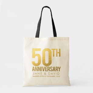GOLD 50th Wedding Anniversary Personalised Gift Tote Bag