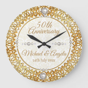 Gold 50th Wedding Anniversary Personalized Clock