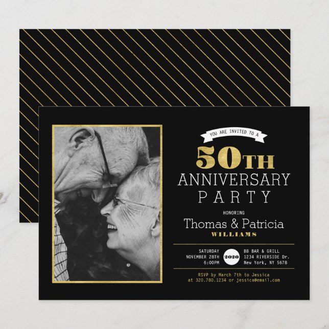 Gold 50th Wedding Anniversary Photo Invitation (Front/Back)