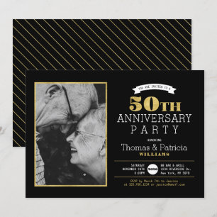 Gold 50th Wedding Anniversary Photo Invitation