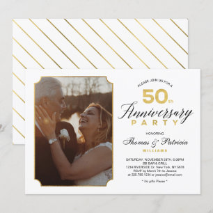 Gold 50th Wedding Anniversary Photo Invitation