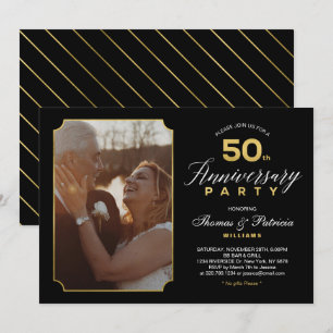 Gold 50th Wedding Anniversary Photo Invitation