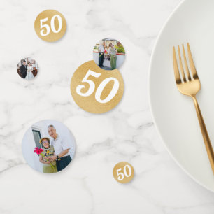 Gold 50th Wedding Anniversary Photo Table Confetti